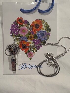 Brighton Silver Heart Lanyard Necklace with Gold Heart Accent